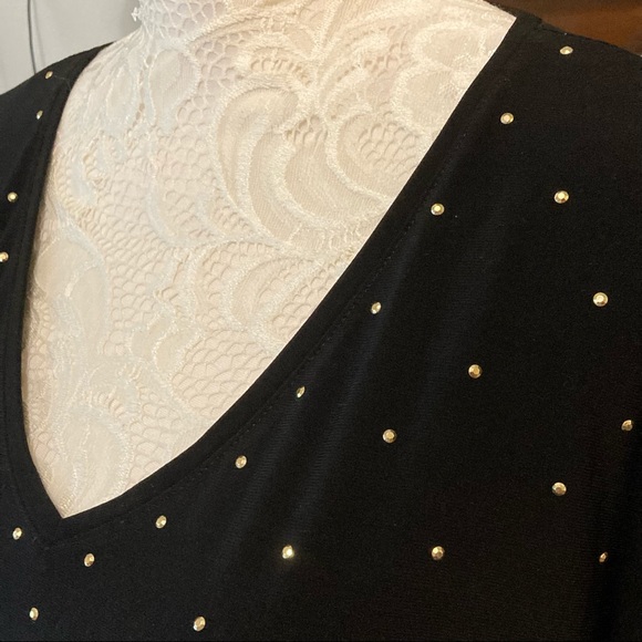 CHAUS BLACK STRETCH TOP WITH GOLD BEADING SIZE XL - Picture 4 of 6